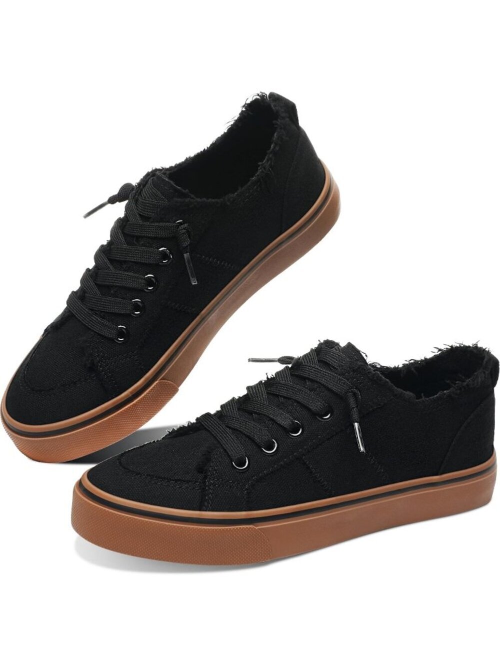 Women's Black Rubber Sole Comfortable Canvas Fashion Slip on Walking Sneakers